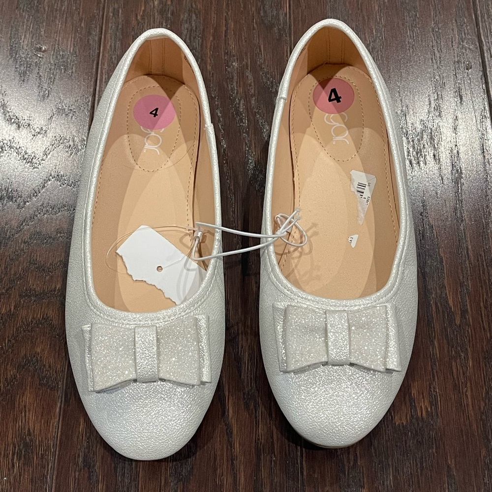 Sugar Girls White Sparkle Ballet Flats Communion Bridal Size 4 M NEW